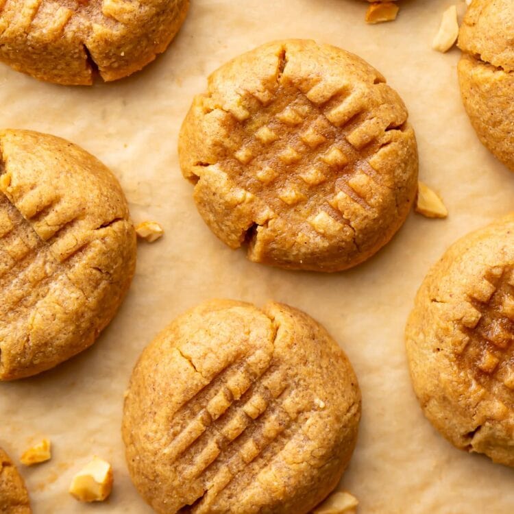 3 Ingredient Peanut Butter Cookies on a parchment paper lined baking sheet