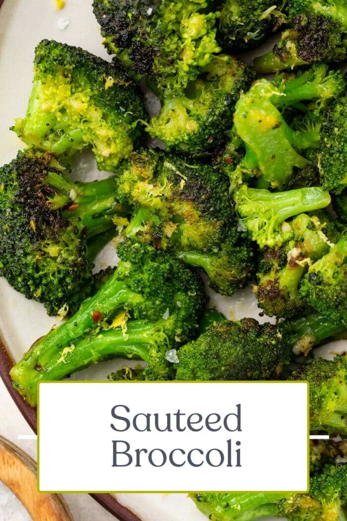 Pin graphic for sauteed broccoli