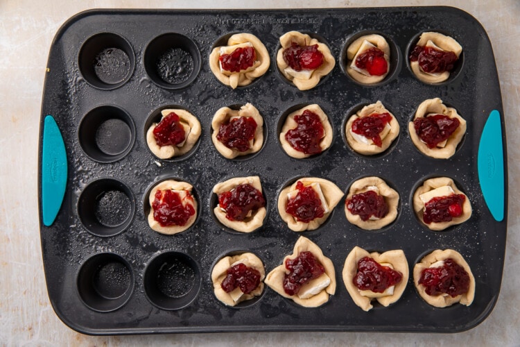 Cranberry brie bites (unbaked) in muffin tin