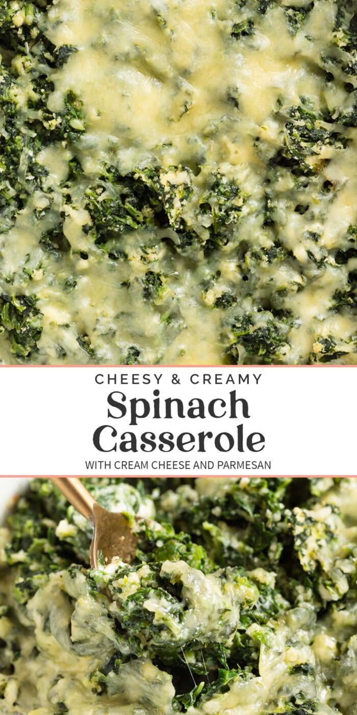 Pin graphic for spinach casserole