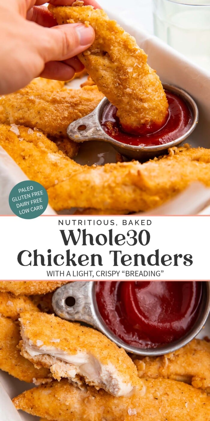 Pin graphic for Whole30 chicken tenders