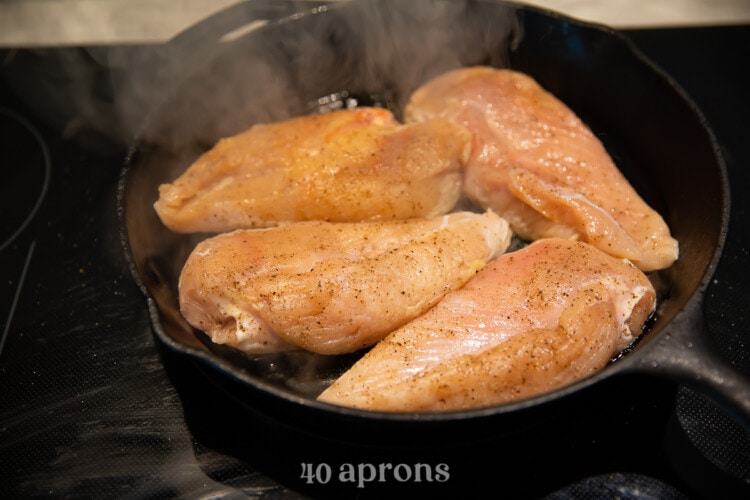 Chicken breasts in cast iron skillet