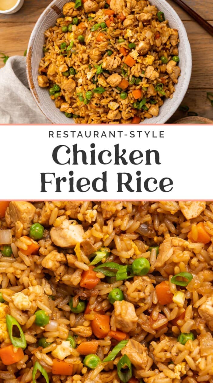 Pin graphic for chicken fried rice.