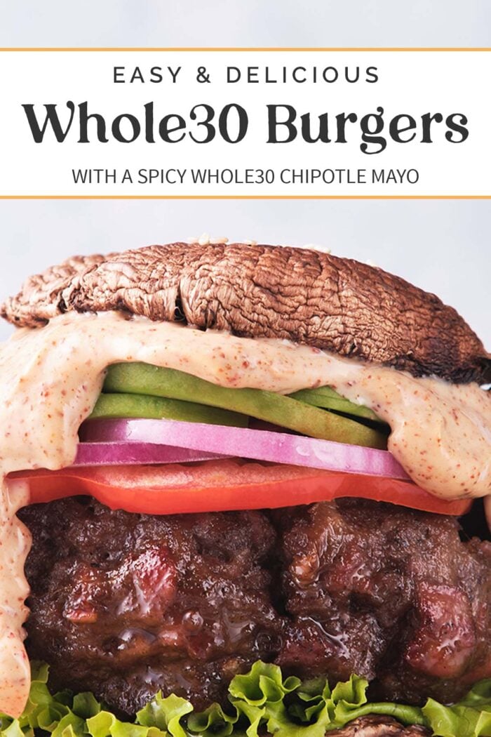 Pin graphic for Whole30 burgers.