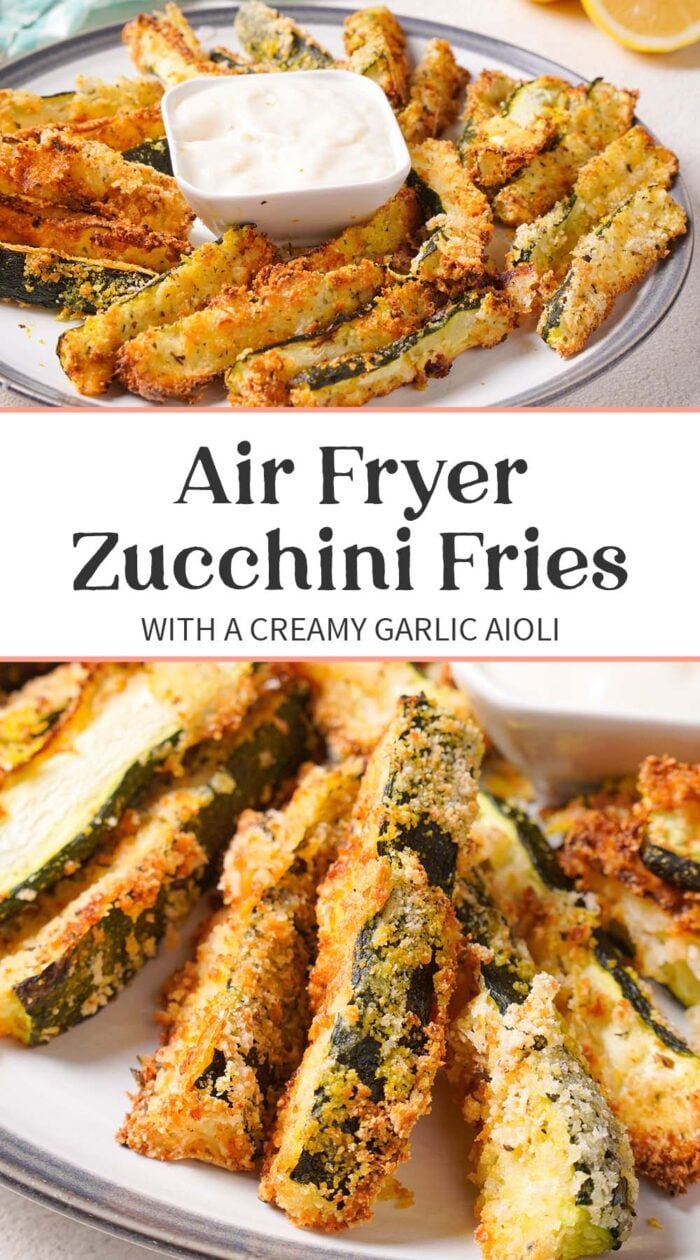 Pin graphic for air fryer zucchini fries.