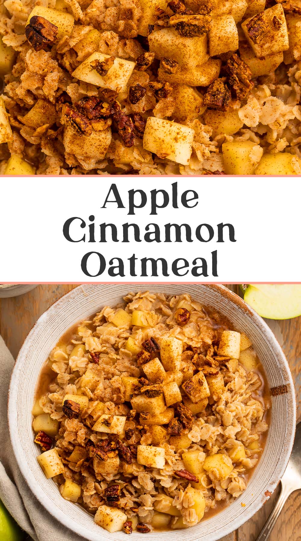 Pin graphic for apple cinnamon oatmeal.