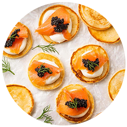 Round image of cocktail blini.