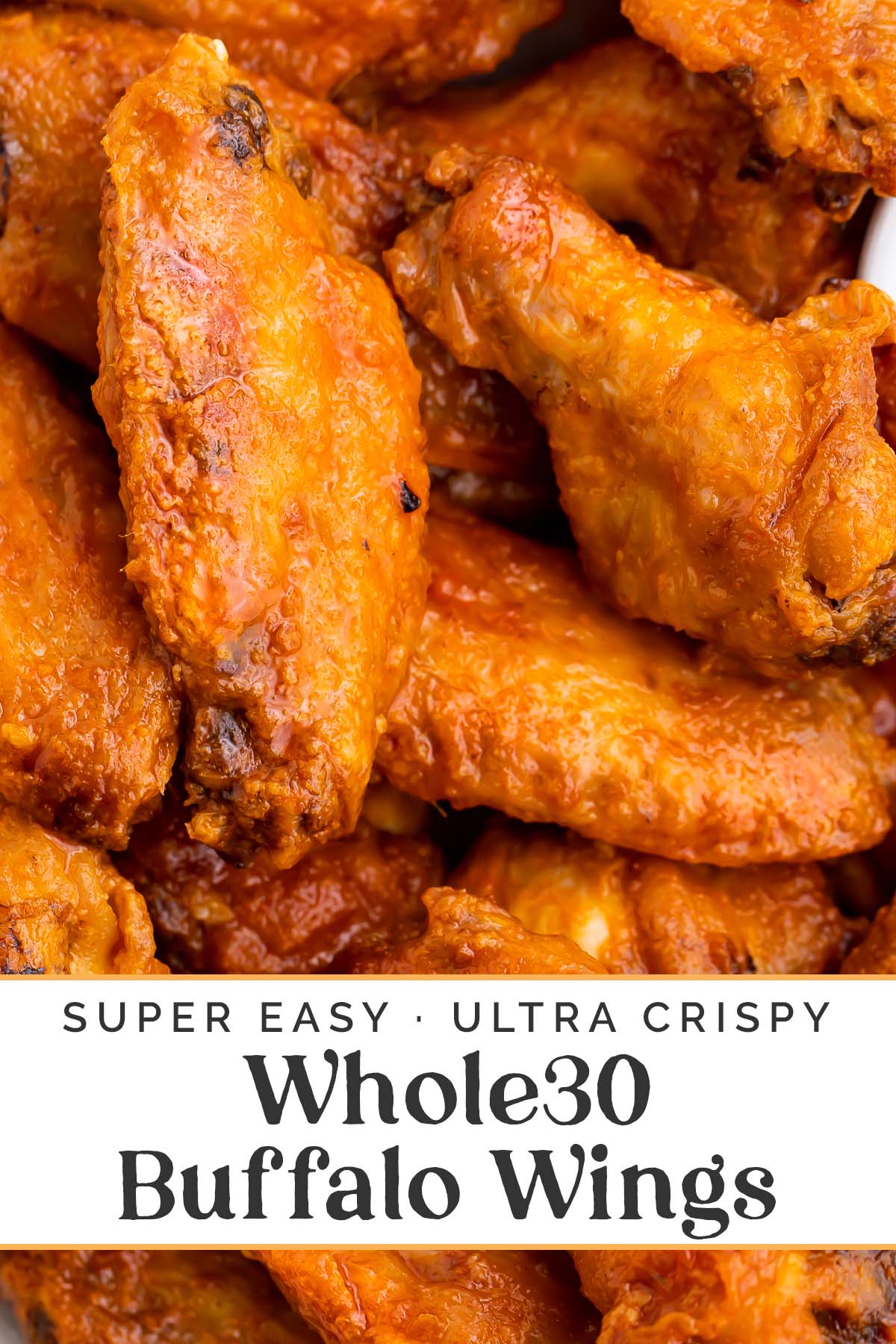 Pin graphic for Whole30 buffalo wings.