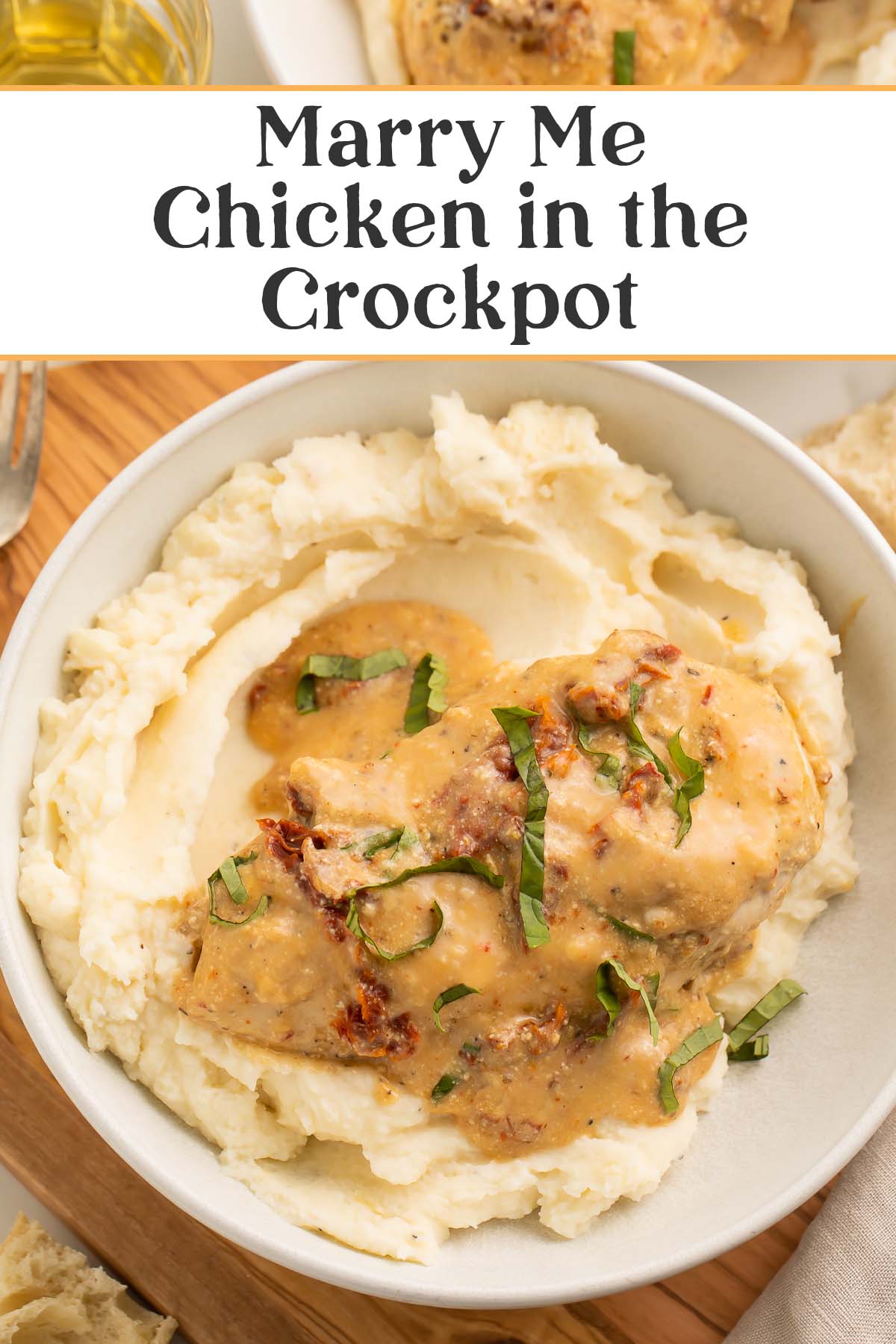 Pin graphic for Crockpot Marry Me Chicken.
