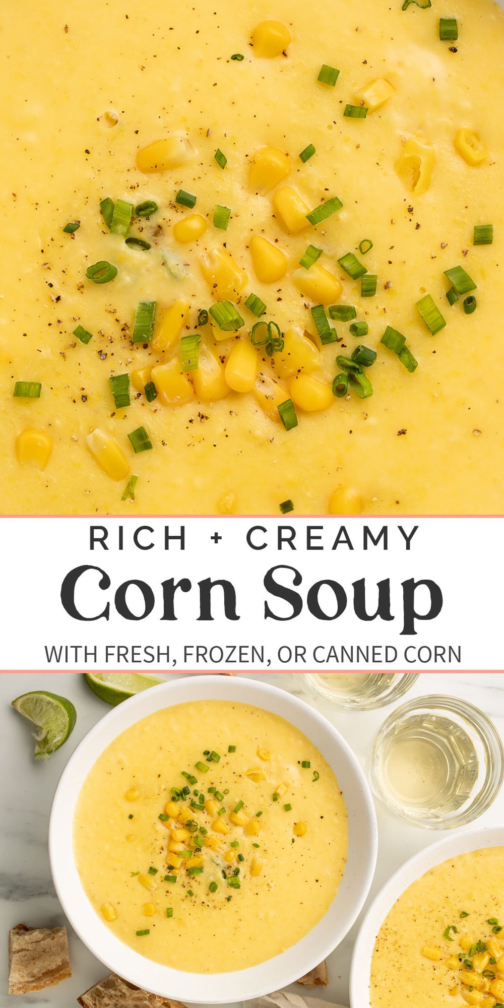 Pin graphic for corn soup.
