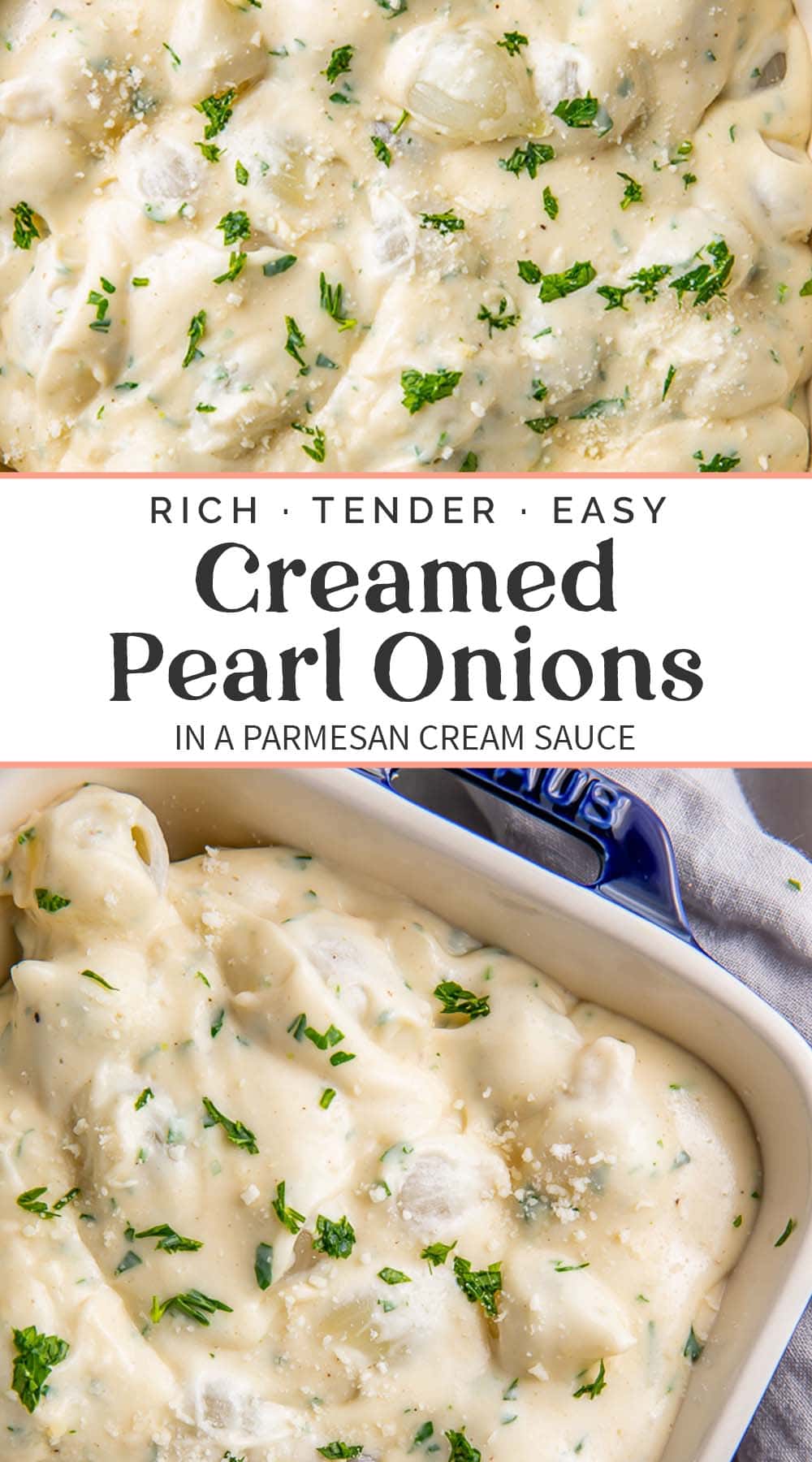 Pin graphic for creamed onions.